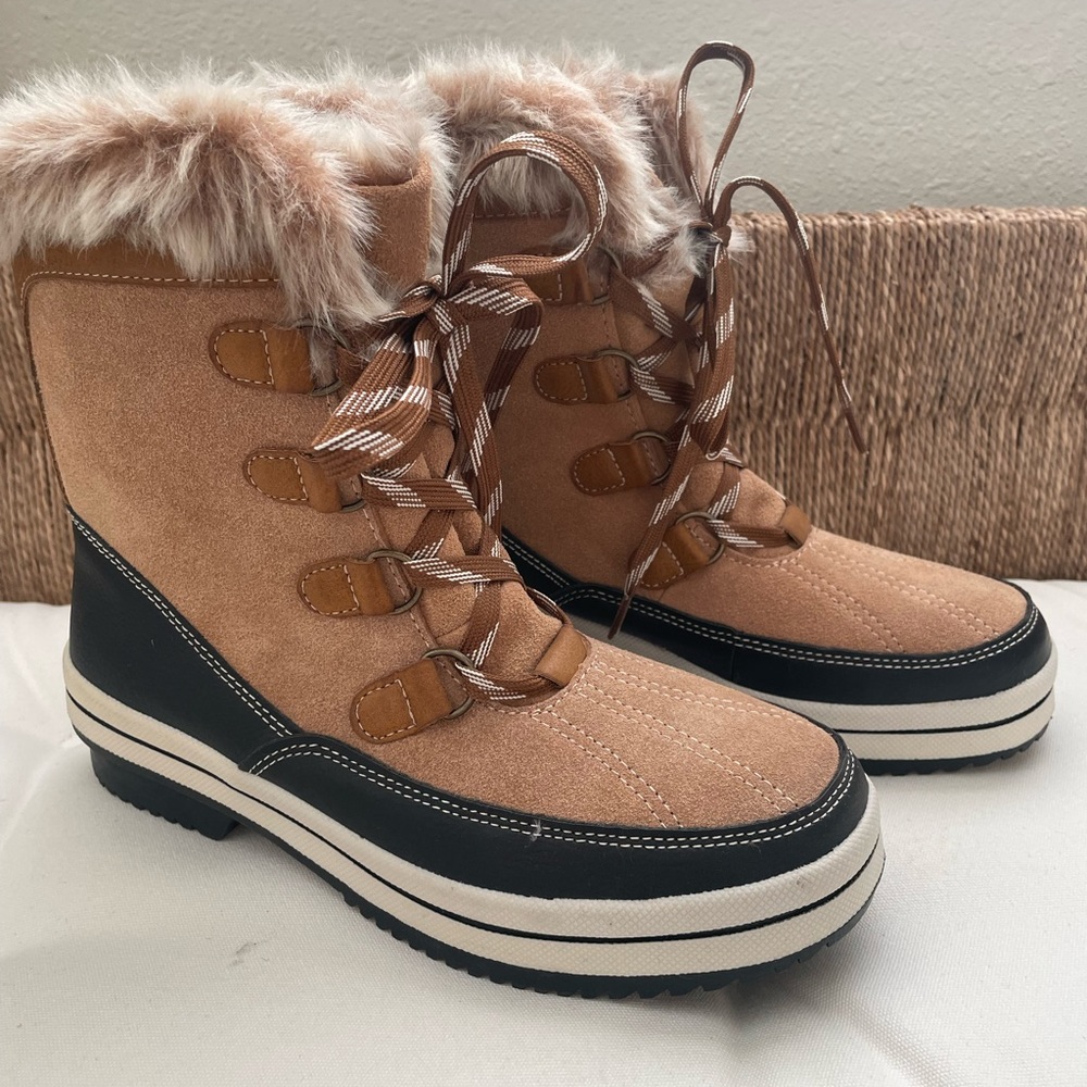 Fur-lined lace-up winter boots